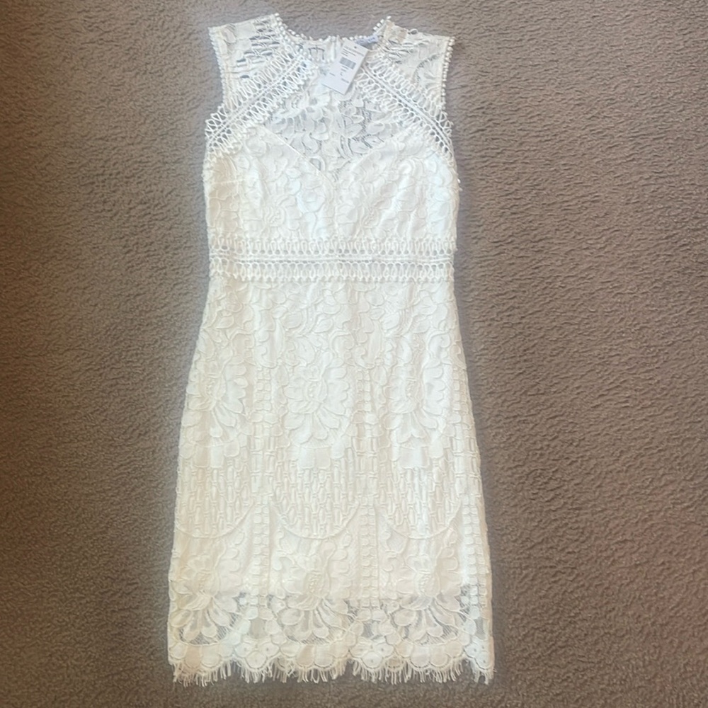 New Fashion Nova White Lace Dress (size L)